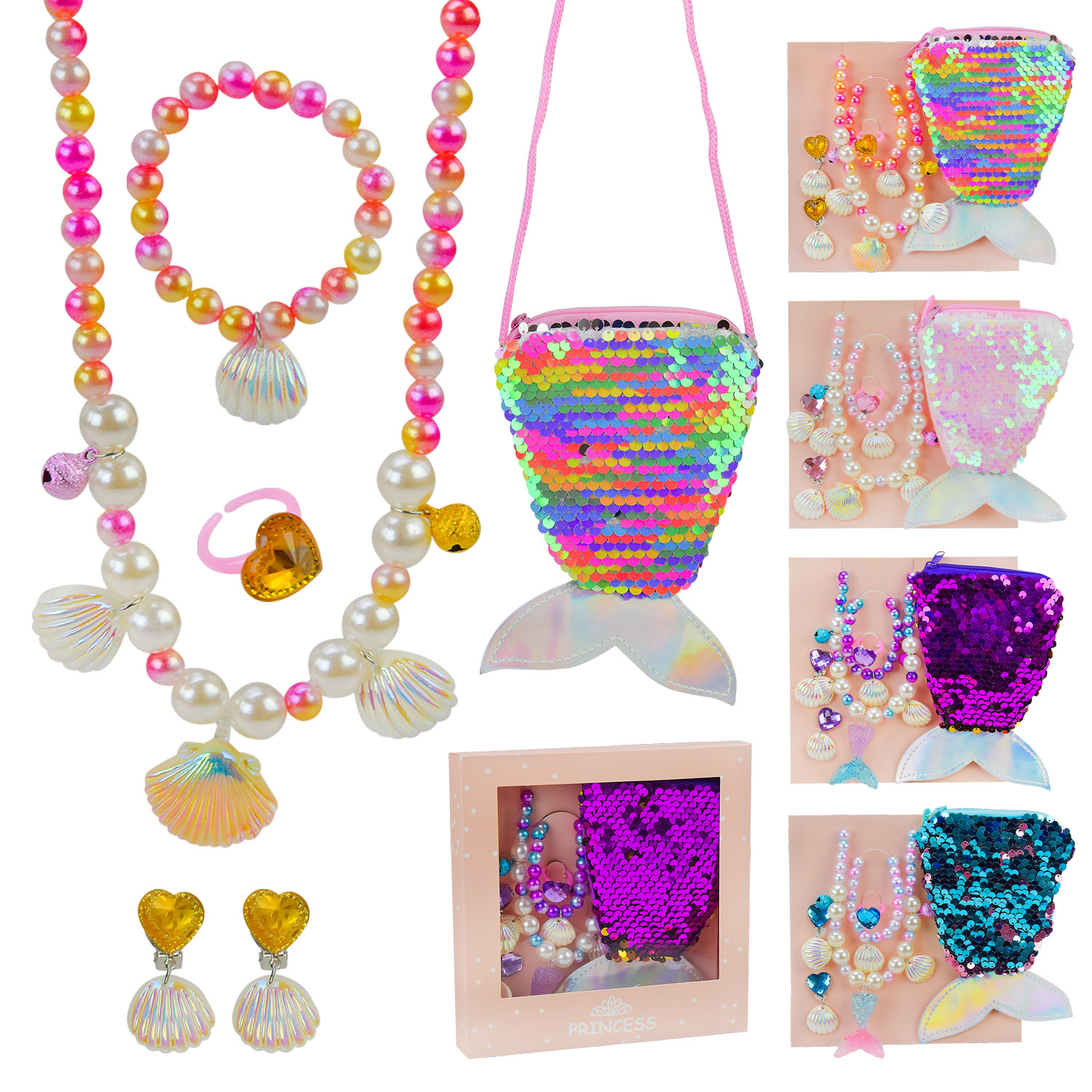 РОЗПРОДАЖ !!! Набір прикрас B4330 , мікс , буси , браслет, аксес. , у сумочці-русалочка , коробка