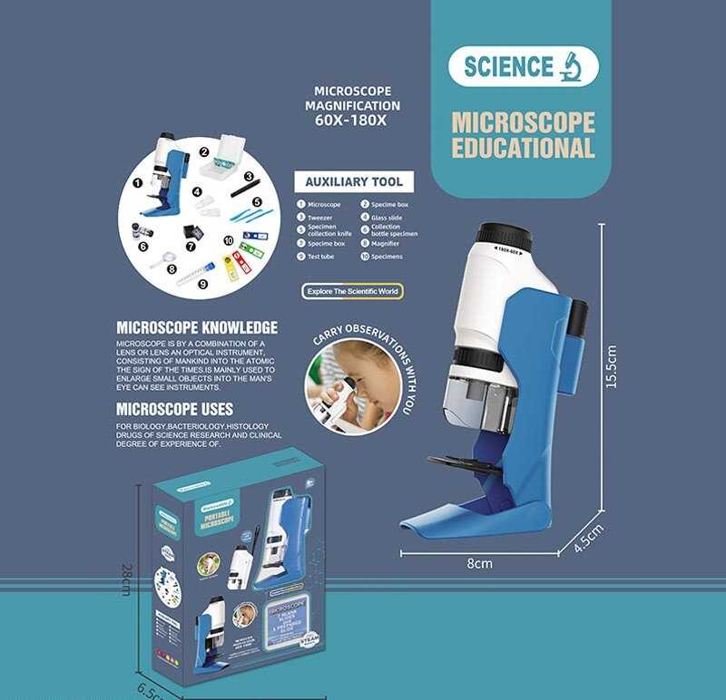 Мікроскоп 2228 A (36) збільшення 60-180х, інструменти, зразок, скельця, підсвічування, в коробці