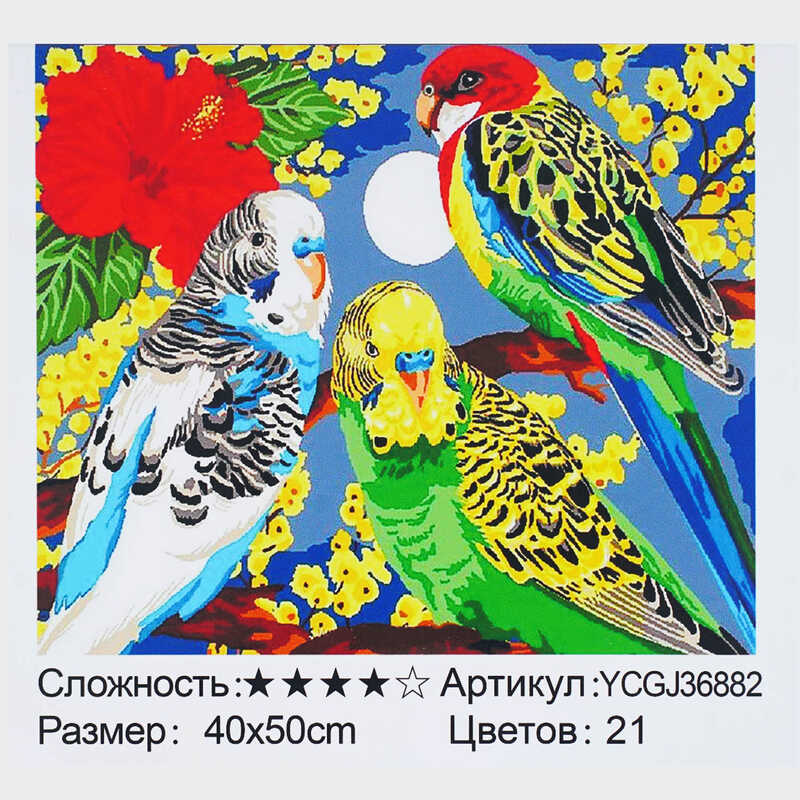 Картина за номерами YCGJ 36882 (30) "TK Group", 40х50 см, “Веселі папужки”, в коробці