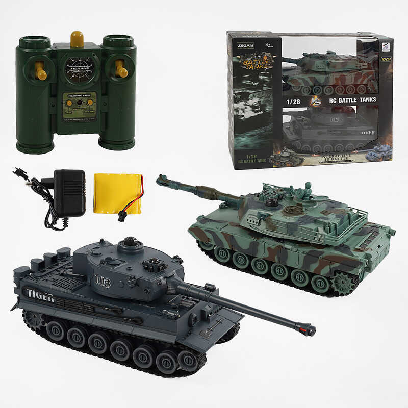 Танковий бій на радіокеруванні 99823 (8/2) 2 танки, акумулятори 4.8 V, пульти 2.4 GMHz, звуки, підсвічування, гумові гусені, рухлива башта, в коробці