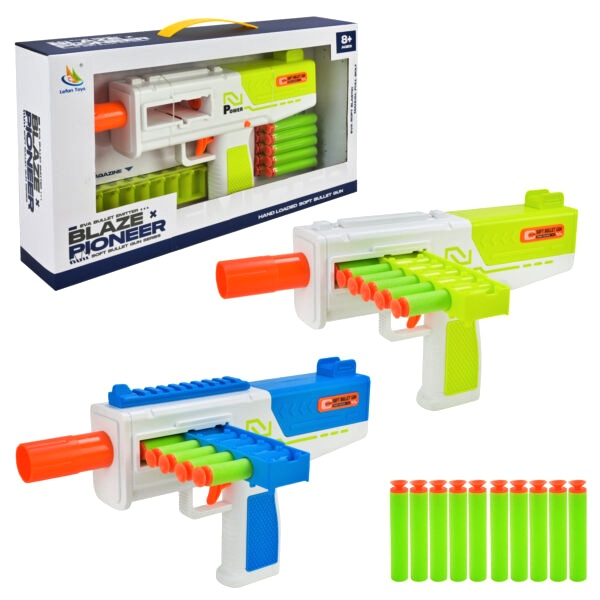 Пістолет 9973-1, поролонові снаряди 10 шт , магазин , 2 кольори , коробка