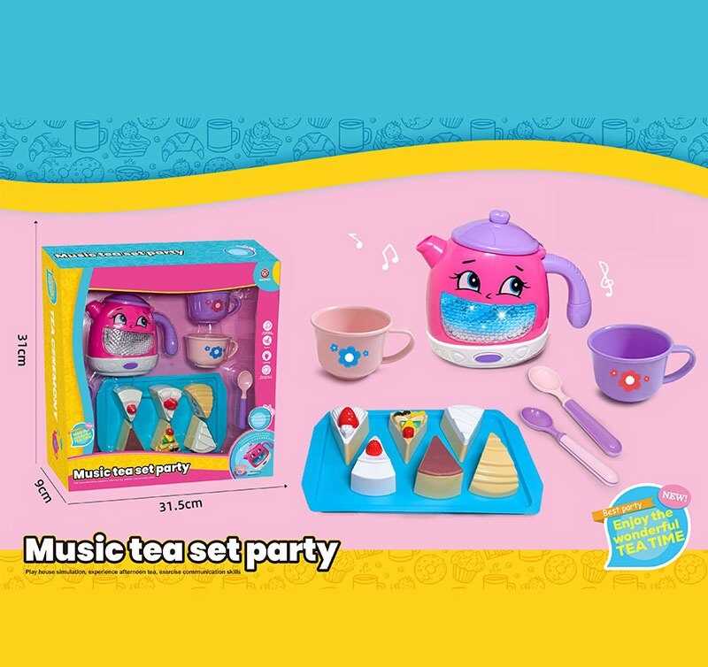 Набір посуду 3220 D (36) чайник, підсвічування, звуки, мелодії, датчики руху, на батарейках, посуд, солодощі, в коробці