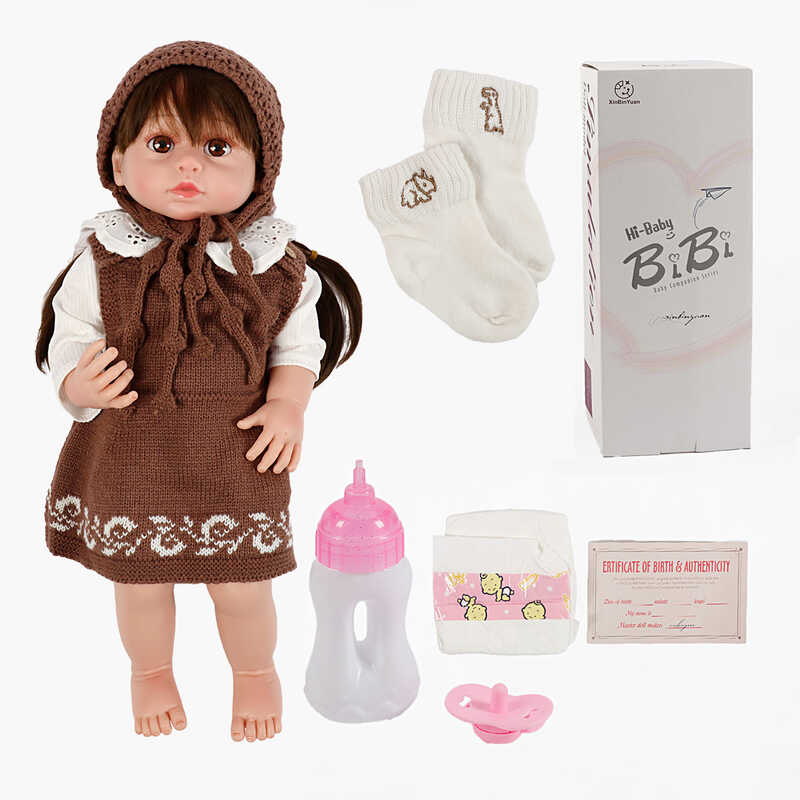 Лялька XBY 6614 (12) звуки, висота 52 см, гумова, пляшечка, памперс, соска, шапочка, шкарпетки, в коробці