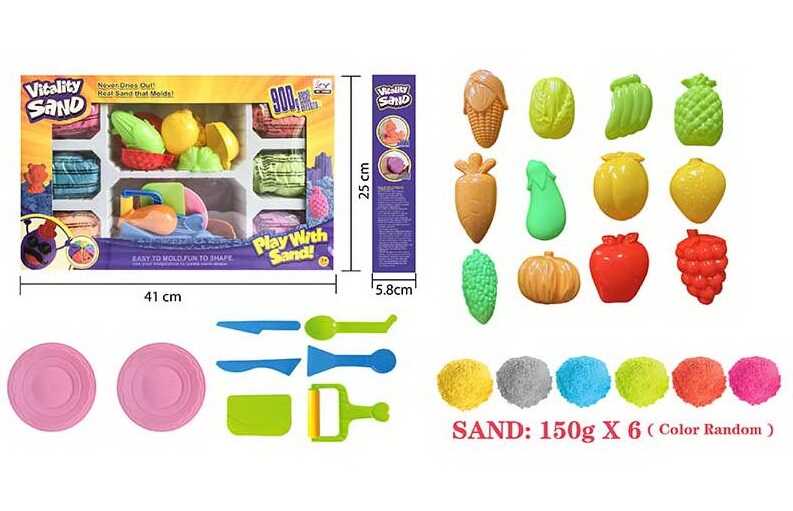 Кінетичний пісок 1901 D/F/G (18/2) 3 види, 900 г, 6 кольорів, 14 форм, інструменти, в коробці, ВИДАЄТЬСЯ ТІЛЬКИ МІКС ВИДІВ