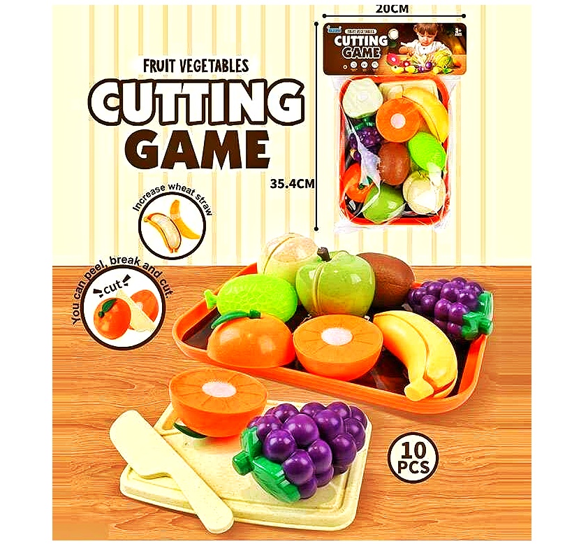 Продукти на липучці JQ 912-4 , 10 елементів, овочі, фрукти, таця, дощечка, ніж, в пакеті