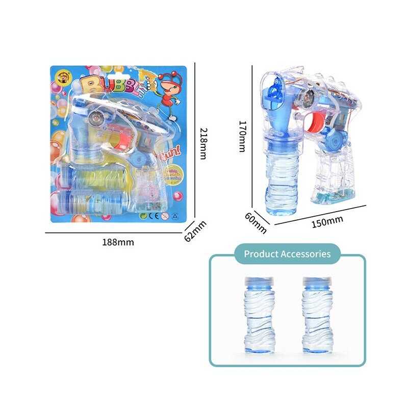 Пістолет з мильними бульбашками MY 10086 Y-2 (72/2) прозорий корпус, підсвічування, 2 мильних розчини, на батарейках, звукові ефекти, автоматичний принцип, на листіна листі