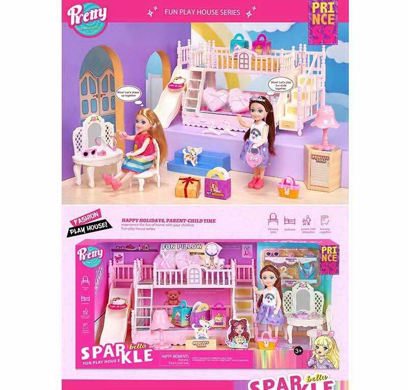 Лялька 7028 (16) 14 см, улюбленець, аксесуари, меблі, ліжко, столик, дзеркало, знімний одяг, в коробці