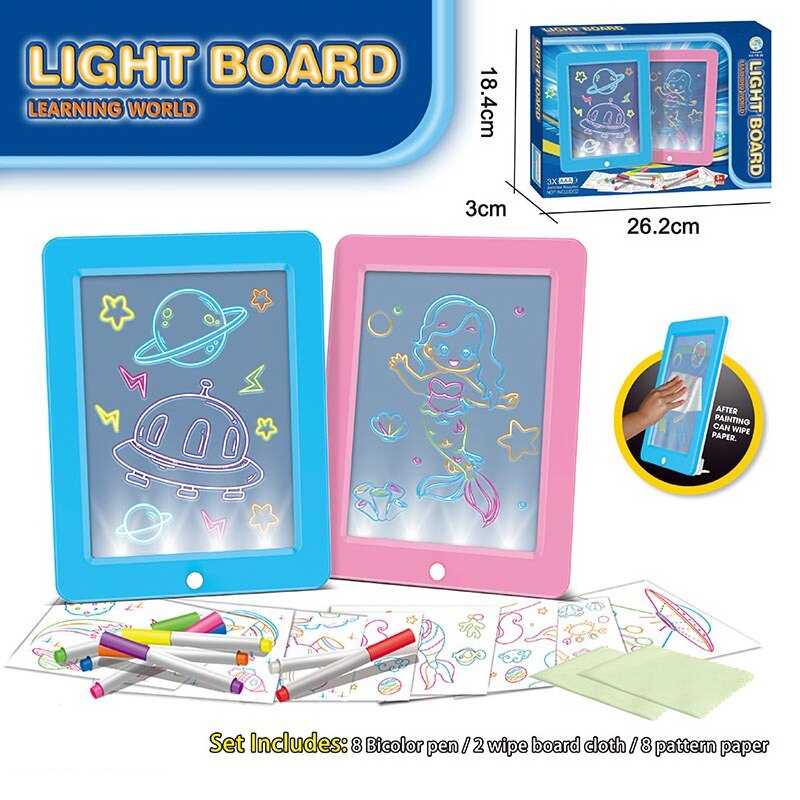Дошка для малювання YM 29 (48) 2 дошки, підсвічування, 8 трафаретів, 8 маркерів, в коробці