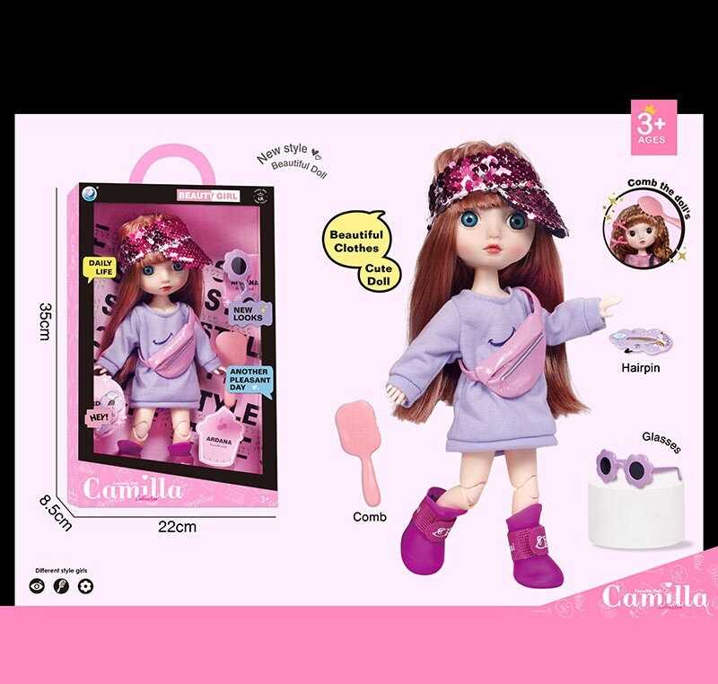 Лялька A 923 C (24/2) висота: 30 см, шарнірні суглоби, імітація скляних очей, аксесуари, гребінець, в коробці