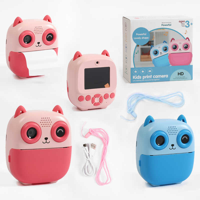 Фотоапарат-принтер C 73493 (50) фронтальна камера, type-C, роз’єм для TF-карти, фото, відео, 4 гри, додаток для телефону, чорно-білий друк, рулон термопаперу, ремінець, в коробці