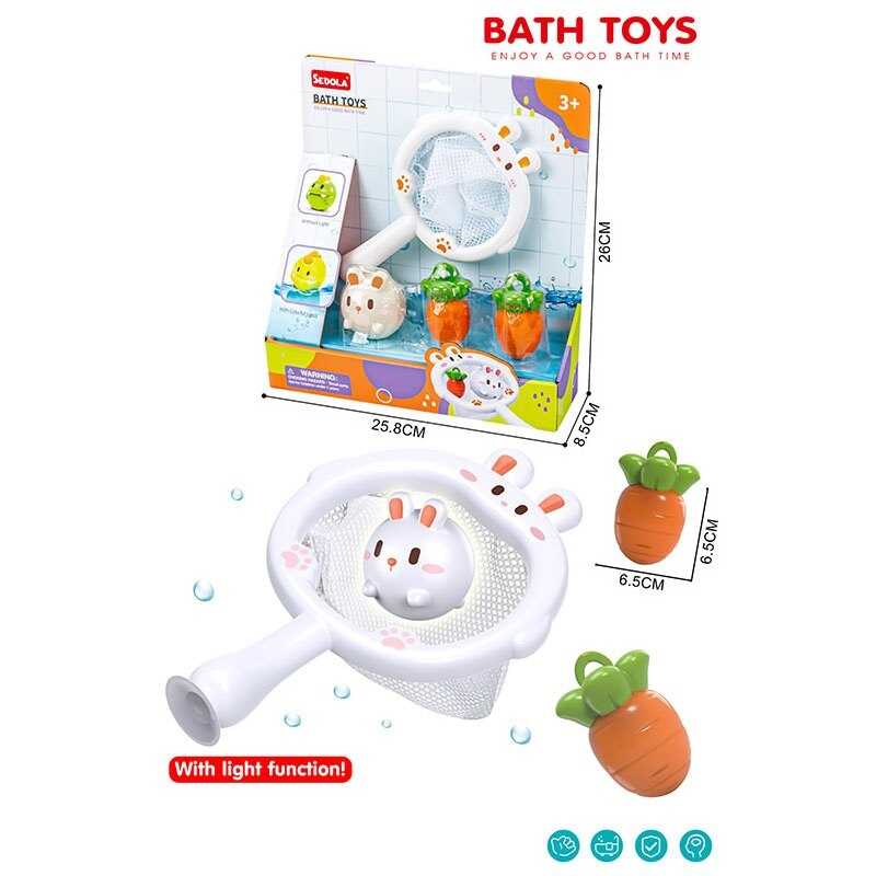 Гра для ванни 8366-68 A (60) сачок, 3 гумові фігурки: кролик, 2 морквини, в коробці
