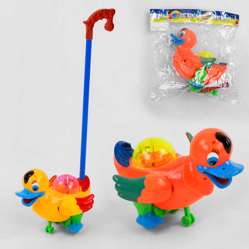 Каталка Каченя 316 (72/2) 2 види, світло, дзвіночок, з ручкою, в пакеті