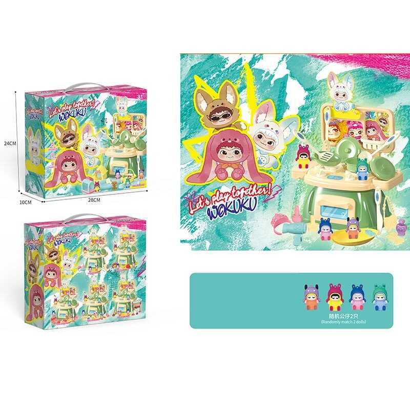 Кухня 228-77 A (48/2) висота 25 см, 2 гумові фігурки, набір аксесуарів: корона, фен, сумочка, посуд: каструля, сковорідка, тарілочки, прибори, в коробці