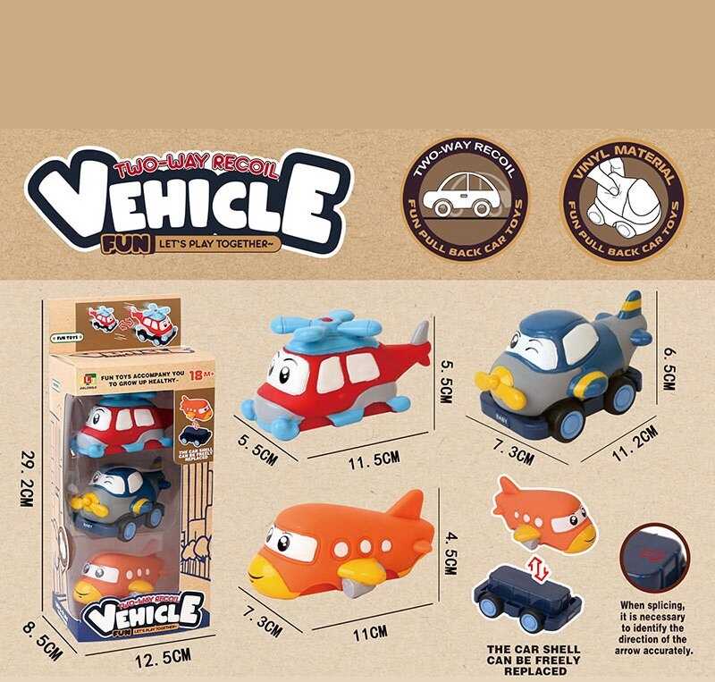 Набір машин 2690 (48/2) 3 змінні корпуси, платформа на колесах, інерційний механізм, прогумовані колеса, в коробці