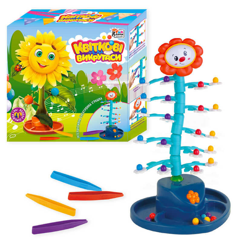 гр Настільна гра "Квіткові викрутаси" 70290 (12/2) "4FUN Game Club", звуки, мелодія, обертається, кульки, пінцети, в коробці