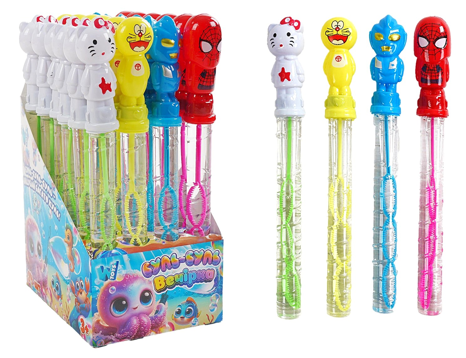 Мильні бульбашки TC 74126 , "WToys", ЦІНА ЗА 24 ШТУКИ В БЛОЦІ, герої, висота 25 см, в коробці