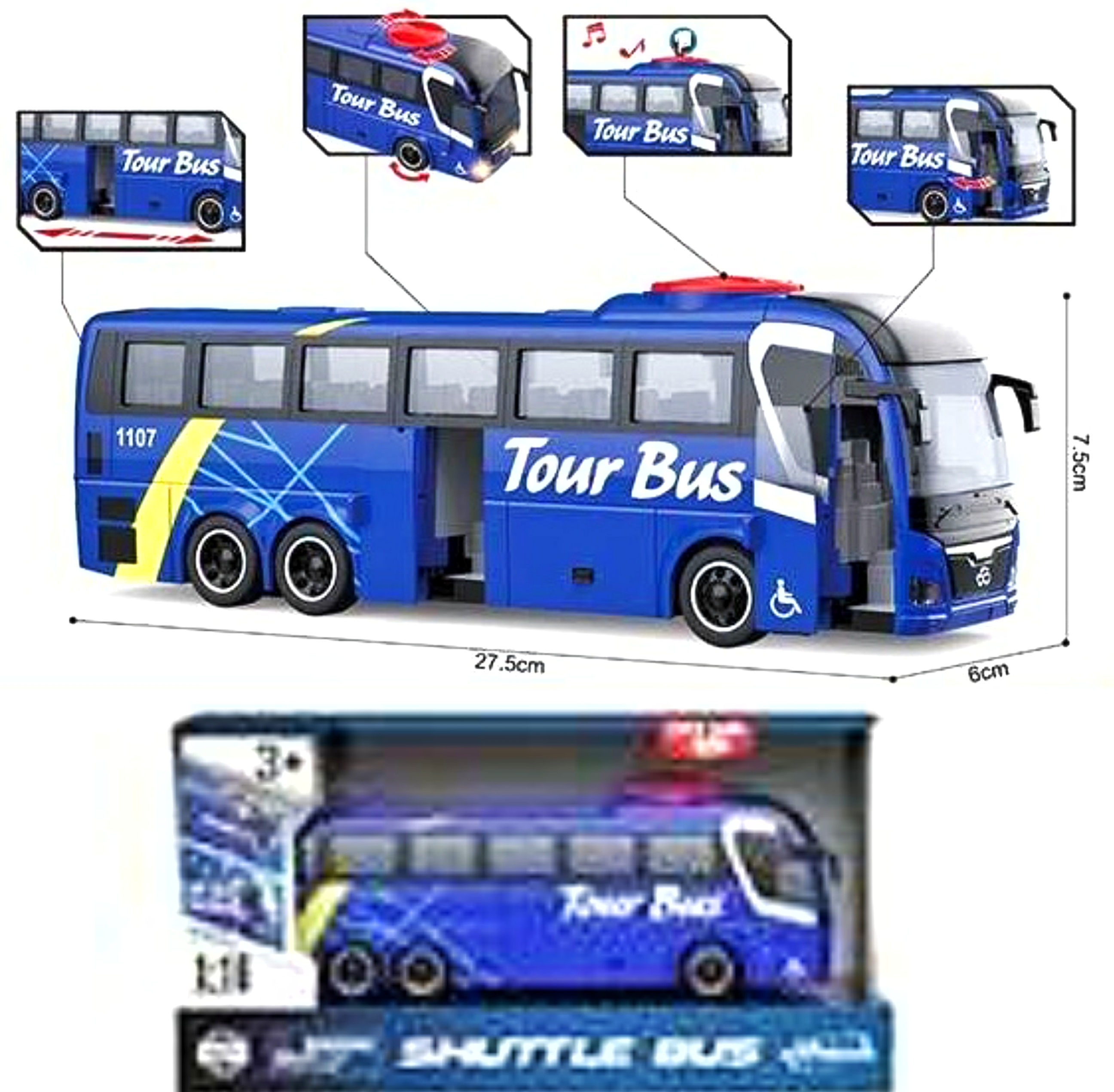 Автобус WY 1107 A , інерція, звуки, підсвічування, відкриваються дверцята, в коробці