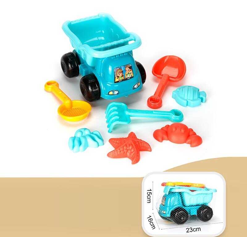 Пісочний набір YF 3634 (48) машина - самоскид, лопатка, граблі, сито, 4 формочки, в сітці