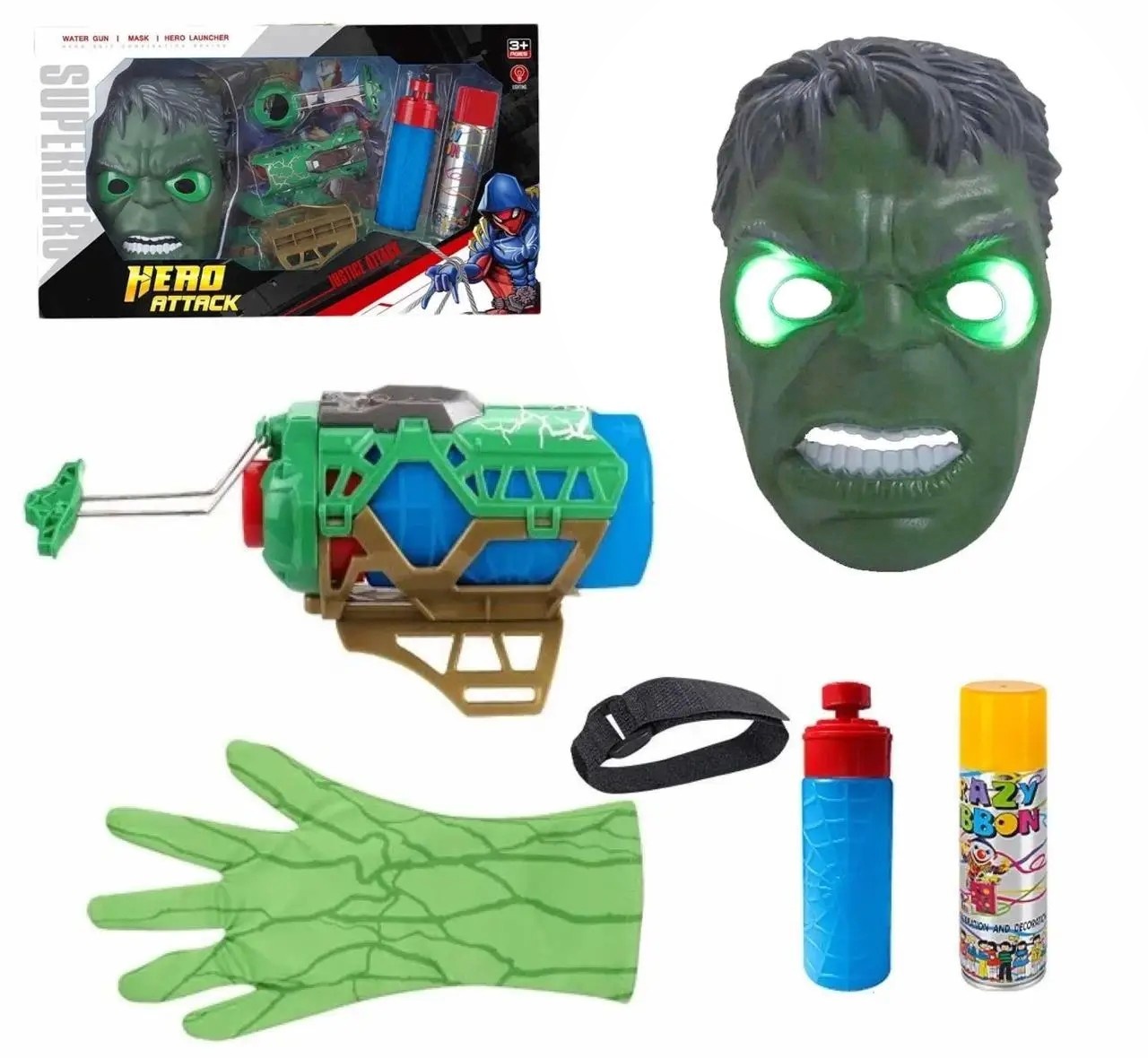 Герой - набір «Халк» WL 8835-50 , маска з підсвічуванням, балон з павутинням, браслет, рукавичка, в коробці