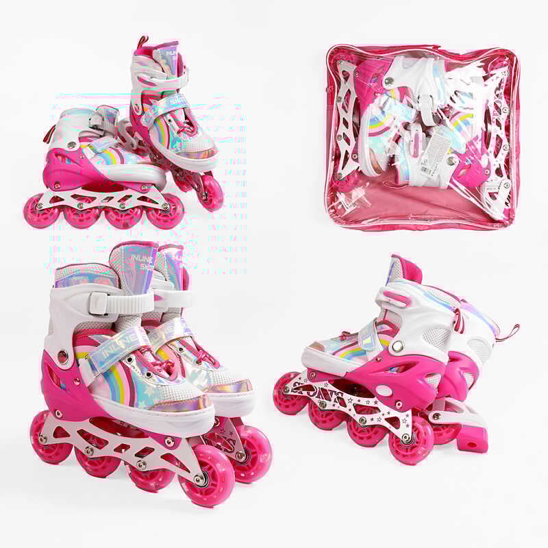 Ролики J-3084-7 S розмір 29-33 (6) колір РОЖЕВИЙ, устілка 18-20 см, колеса PU, d коліс – 6 см, підсвічування коліс, в сумці