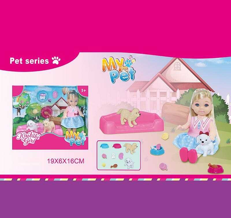 Лялька WG 615 (144/2) 12 см, улюбленці, аксесуари, лежанка, в коробці