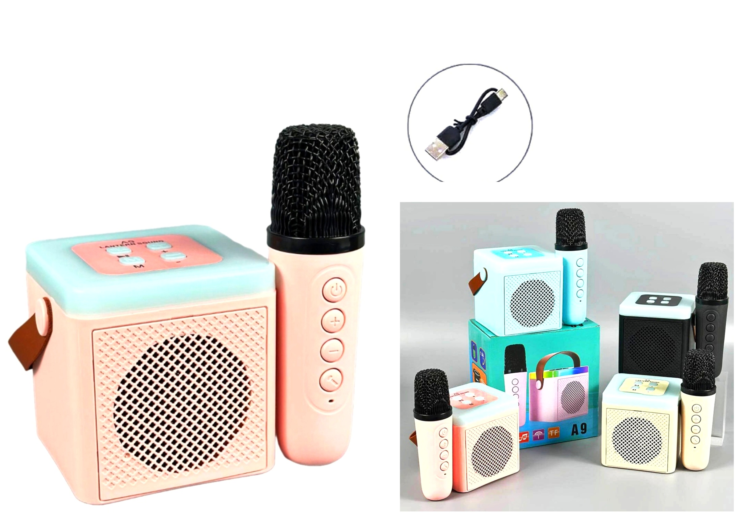 Портативна Bluetooth колонка  A 9 , з караоке  мікрофоном та RGB підсвічуванням , USB, TF картка, 3 кольри, коробка