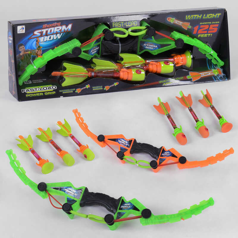 Лук АХ 1020 (24) 2 кольори, довжина 57 см, 3 стріли: на присосці і свистячі, в коробці