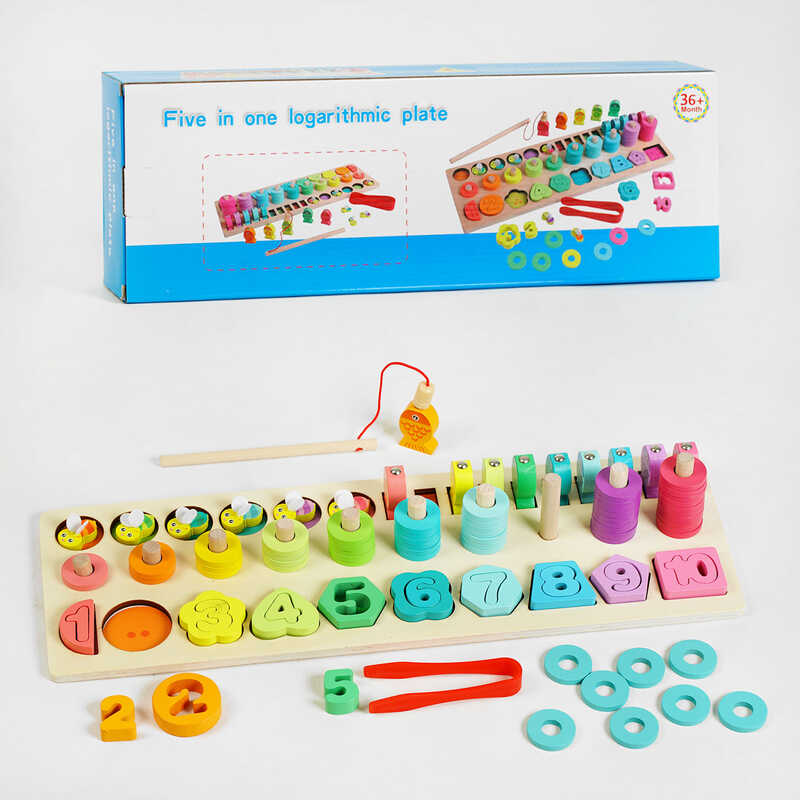 Логічна дерев’яна дошка C 60429 (28) магнітна риболовля, математичний, геометричний сортер, сортер за кольорами, пірамідки, в коробці