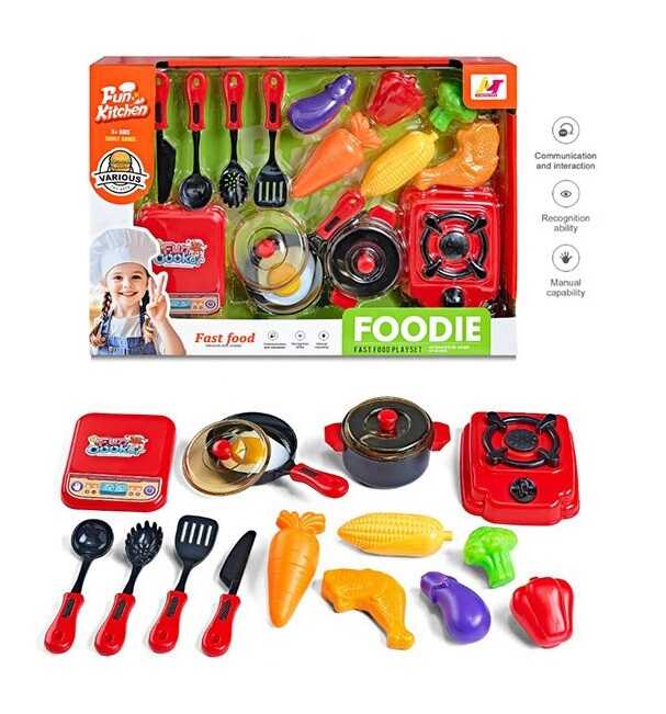 Набір посуду 399 A-3 (48/2) кухонні ваги, каструля, сковорідка, плитка, продукти, в коробці