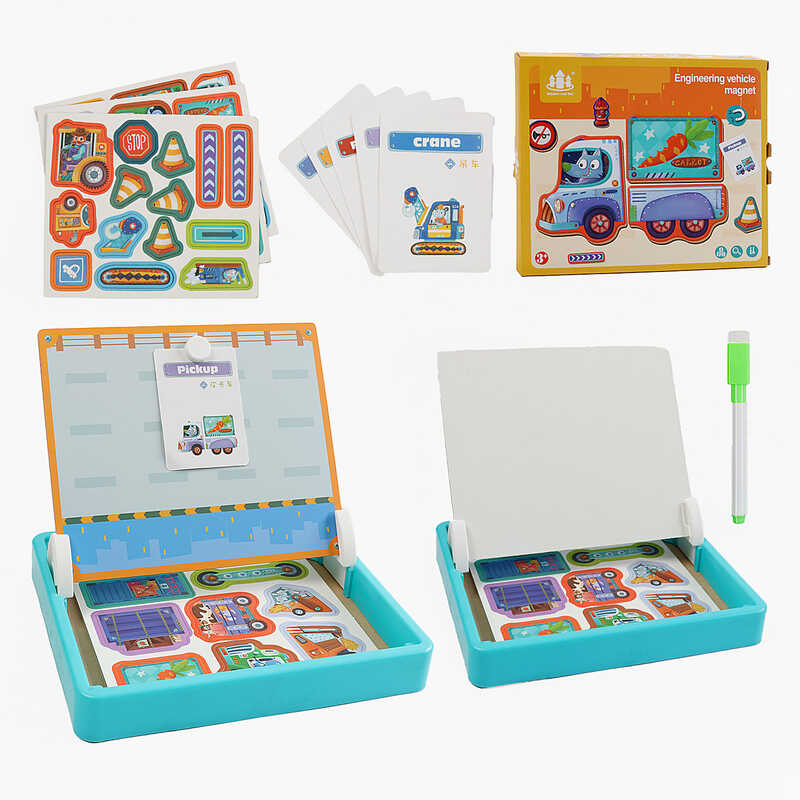 Дерев'яна магнітна дошка C 52503 (28) "Транспорт", маркер, картки, магніт, назви англійською мовою, в коробці