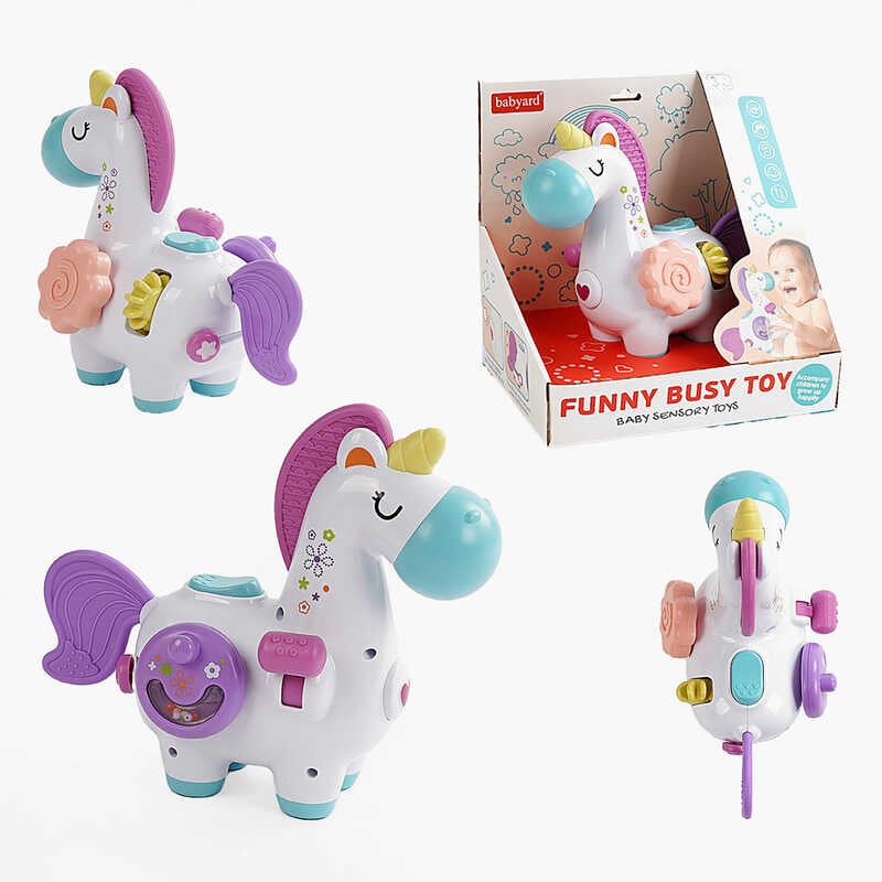 Брязкальце BY 117 (24/2) 2 види, хвіст-прорізувач, тріскачка, пискавка, рухома шестерня, пальчикова гра, в коробці