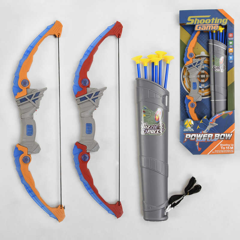 Лук 949-3 (48) 2 види, підсвічування, сагайдак, 6 стріл на присосці, в коробці