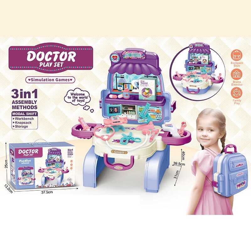 Набір лікаря 828-48 (18)  стетоскоп, мікроскоп, монітор, шприц, 2 термометри, ножиці, пляшечка ліків, в коробці