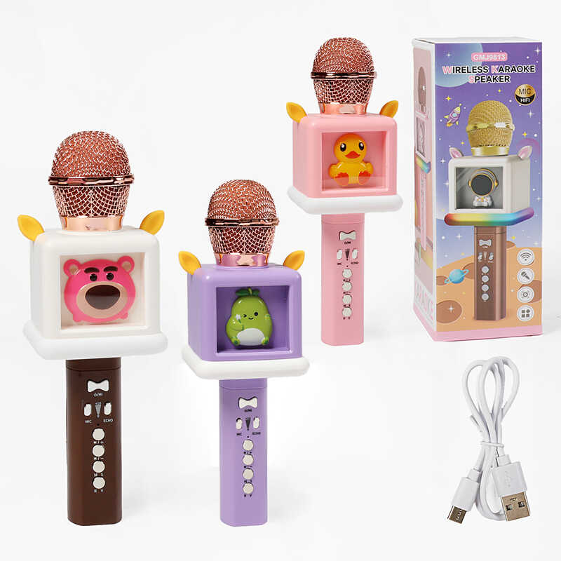 Мікрофон GMJ 9813 (48) 3 види, підсвічування, зміна голосу, USB Type-C кабель, регулювання гучності, Bluetooth, слот для TF-карти, слот USB, регулювання відлуння, в коробці, МІКС ВИДІВ