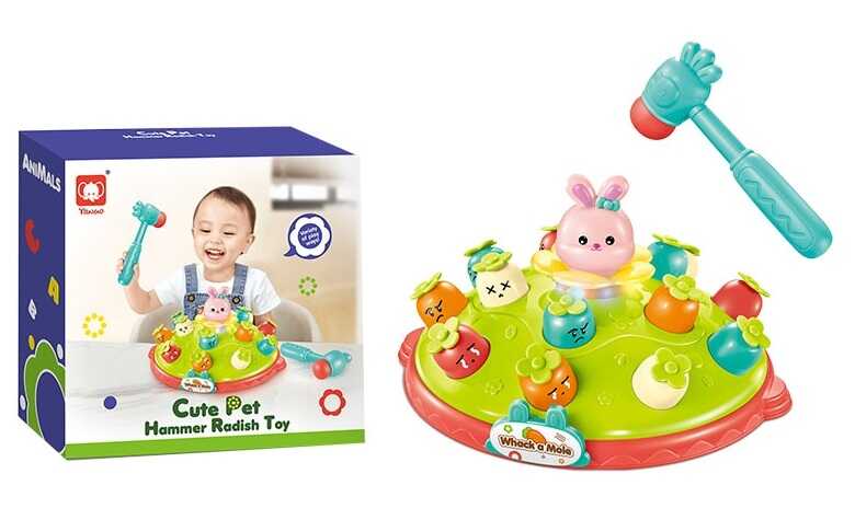 Стукалка 841 (36/2) підсвічування, пісенька англійською, молоточок, кролик, морква, на батарейках, в коробці