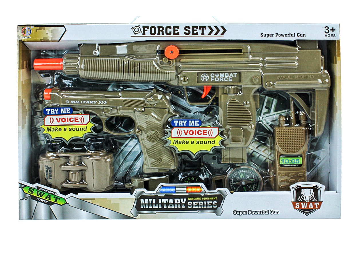 Військовий набір CH830A-3 , коробка,  звук , автомат - тріскачка , бінокль