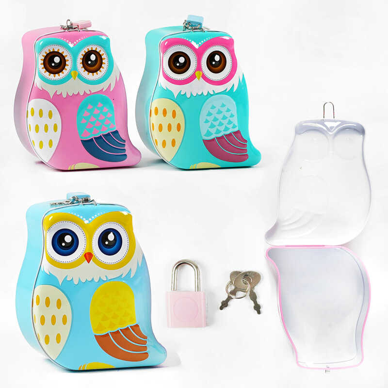 Скарбничка C 60058 (120) 3 види, “Сова”, металева, замок з ключем, ВИДАЄТЬСЯ ТІЛЬКИ МІКС ВИДІВ