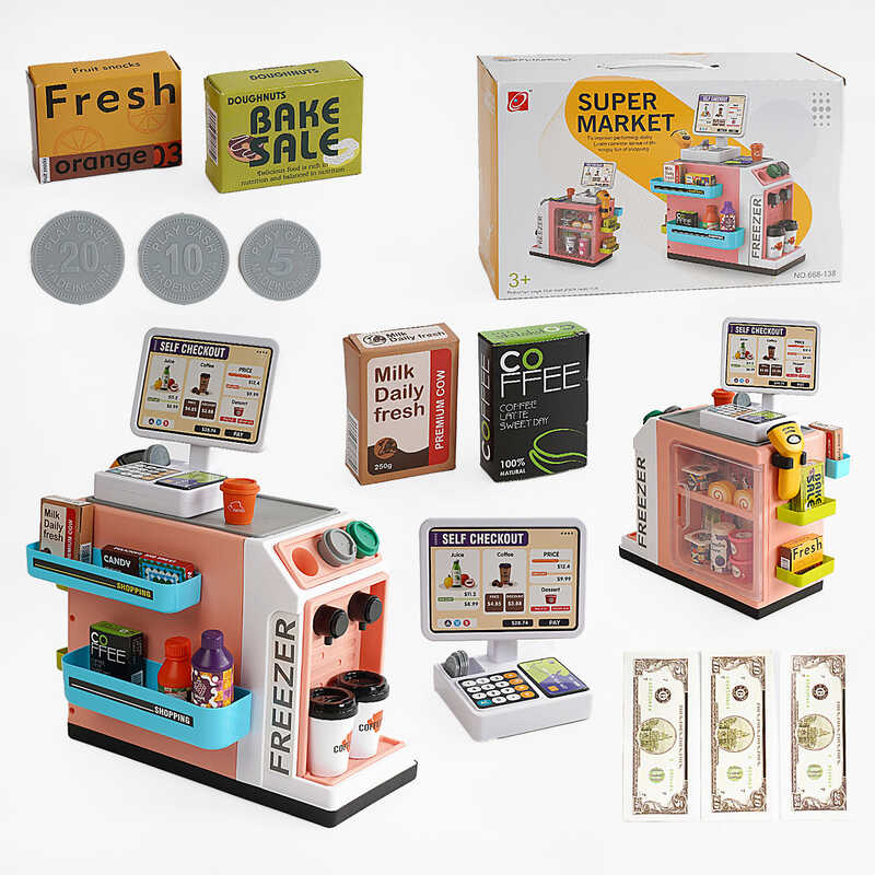 Супермаркет 668-138 (18) 46 елементів, звук, підсвічування, сканер, продукти, купюри, монети, на батарейках, в коробці