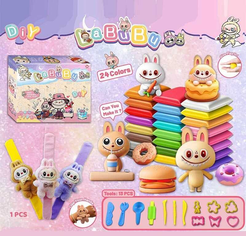 Повітряний пластилін L 5340 (120/2) 3 види, 24 кольори, герой, браслет на руку, формочки, в коробці, ВИДАЄТЬСЯ ТІЛЬКИ МІКС ВИДІВ