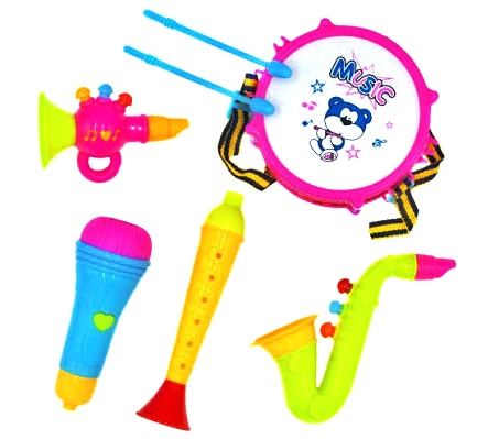 Музичні інструменти 8838-2 ,  барабан 12×6 см, дудка, мікрофон, сопілка, в пакеті