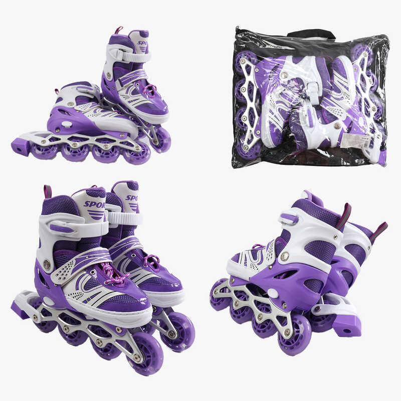 Ролики 61633-L /розмір 39-43/ колір – ФІОЛЕТОВИЙ (6) колеса PU, ПЕРЕДНЄ КОЛЕСО СВІТЛО, d – 6.5 см, в сумці