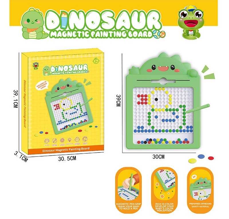 Магнітна мозаїка 595-14 (36) “Динозаврик”, 30х39 см, магнітний стилус, картки із завданнями, в коробці