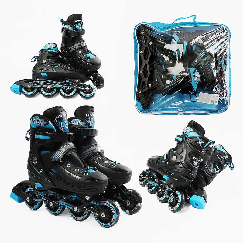 Ролики 4880-115 M /розмір 34-38/ колір – Синій (6) колеса PU, ПЕРЕДНЄ КОЛЕСО СВІТЛО, d – 6.5 см, в сумці