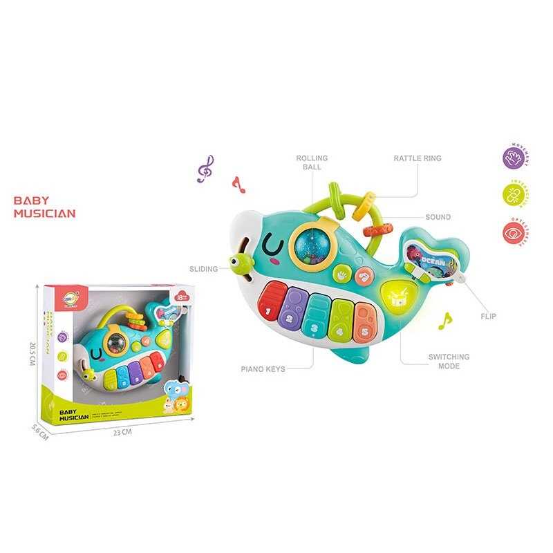 Піаніно 503-45 (72/2) звуки, мелодії, піаніно, барабан, підсвічування, брязкальце, тріскачка, намистини, в коробці