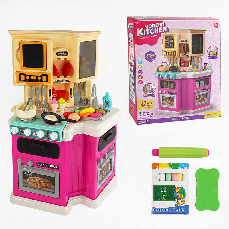 Кухня 922-165 (6) висота 80 см, 77 елементів, звуки, мелодії, підсвічування, автоматична подача води, парогенератор, дошка для крейди, в коробці