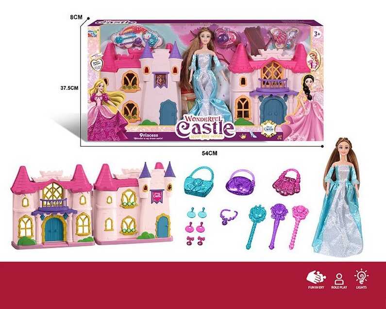 Замок з лялькою KDL 60 (16) лялька висотою 28 см, шарнірні з’єднання, знімний одяг, аксесуари, замок складається, в коробці