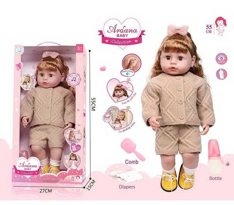 Лялька A 909 F (12/2) висота - 52 см, заплющує очі, ходить на горщик, звукові ефекти, прошите волосся, рухомі кінцівки, пляшечка, памперс, щітка для волосся, взуття, в коробці