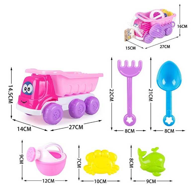 Пісочний набір 8295-35 B (60/2) машинка, лійка, 2 формочки, лопаточка, граблі, в сітці