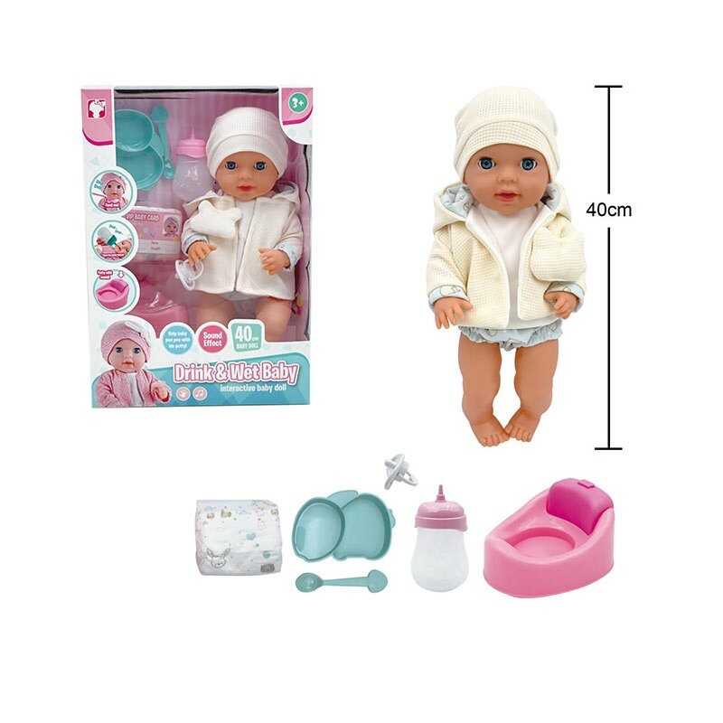 Пупс YL 2540 A-L (12) висота 40 см, заплющує очі, “ходить” на горщик, знімний одяг, п’є, горщик, звуки, рухомі кінцівки, підгузок, пустушка, пляшечка, тарілочка, в коробці