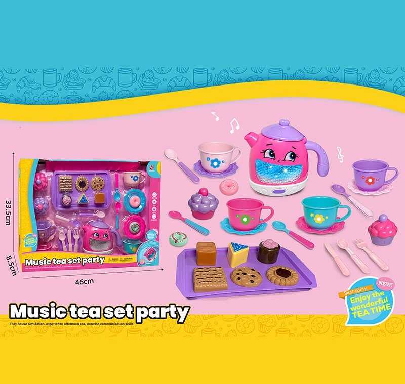 Набір посуду 3221 C (30) чайник, підсвічування, звуки, мелодії, датчики руху, на батарейках, посуд, солодощі, в коробці